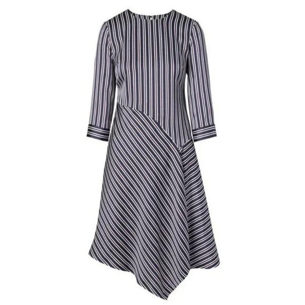 Banana Republic Asymmetrical Blue Striped Satin Dress - Size 8